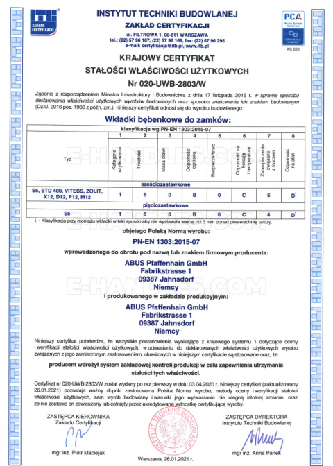 ABUS X12, 125 (60x65G) gałka-klucz, wkładka drzwiowa