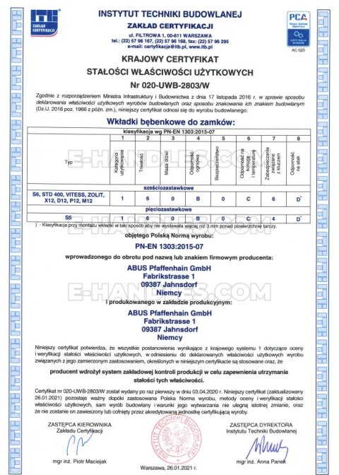 ABUS X12R, 85 (35x50) klucz-klucz, wkładka drzwiowa