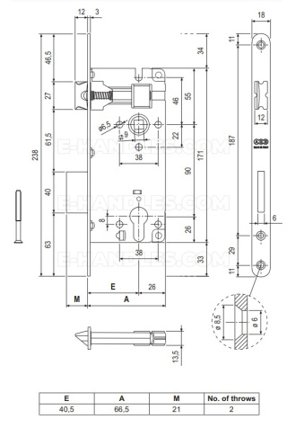 Zamek AGB PATENT GRANDE na wkładkę 90/40 niklowany t.9, wymiary czoła 18x238mm B025974006
