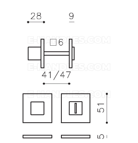 Rozeta WC CUBO Low OLIVARI CR chrom, trzpień 6x6mm Rozeta WC CUBO Low OLIVARI CR chrom, trzpień 6x6mm