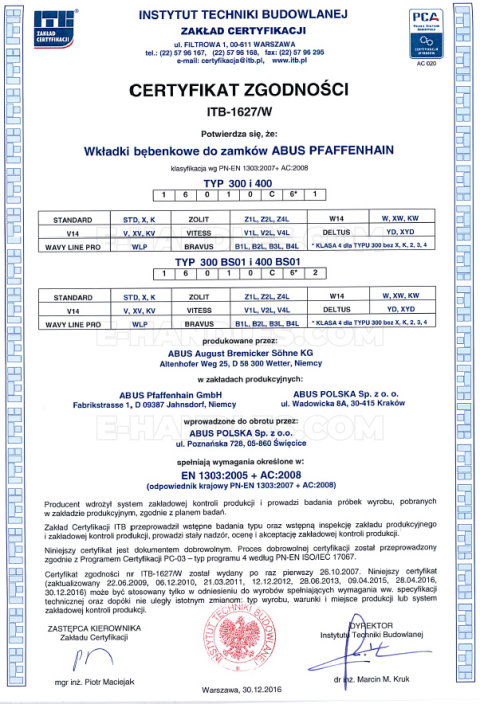 ABUS S60, 85 (50x35G), gałka-klucz, wkładka drzwiowa