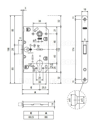 Zamek magnetyczny na wkładkę 85/60 mosiądzowany F18 AGB B061036003 Mediana POLARIS 2XT
