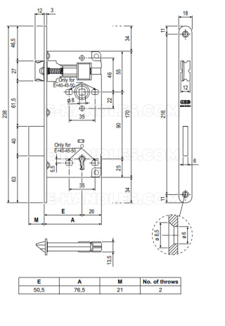 Zamek AGB PATENT GRANDE na klucz 90/50 brązowy, wymiary czoła18x238mm B005975022