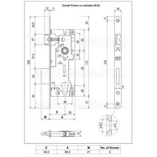 Zamek AGB PATENT GRANDE na wkładkę 90/40 z dźwignią t.9 niklowany, wymiary czoła 18x238mm B035974006