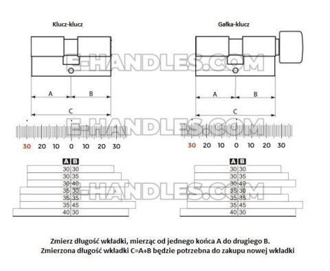 Wkładka EVVA 4KS, 82 (41x41G) klucz-gałka, z zabierakiem ze sprzęgłem, z gałką KKN, nikiel