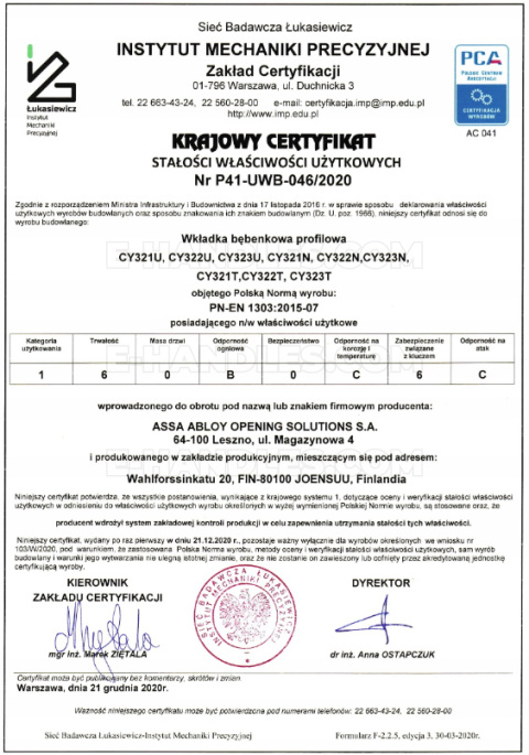 Wkładka Abloy 87 cr 36X51G, CY323 Protec2 klucz-gałka, 3 klucze