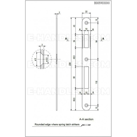 Zaczep AGB do zamka PATENT GRANDE i SICURREZA F 22mm x 238mm, mosiądzowany B005903003