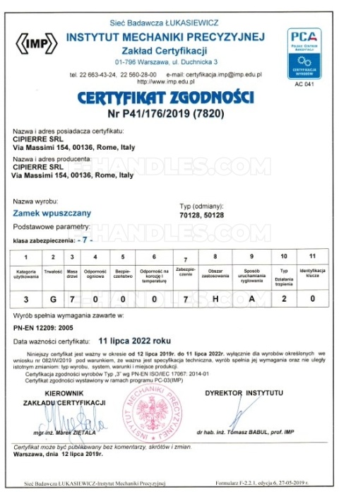 CIPIERRE 70128 zamek klasy 7 do drzwi DIERRE ASSO 5