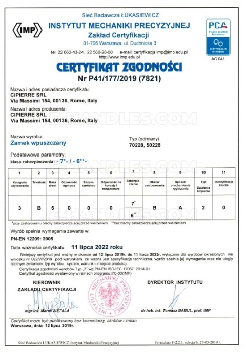 CIPIERRE SL70228/2 SOFTLOCK, zamek do drzwi ASSO 3 DIEREE ATRA