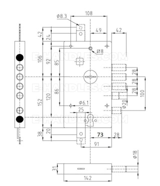 DIERRE ATRA 197/28 zamek Lewy, do drzwi DIERRE ASSO 3, AT3, AT3 DB, ASSO3