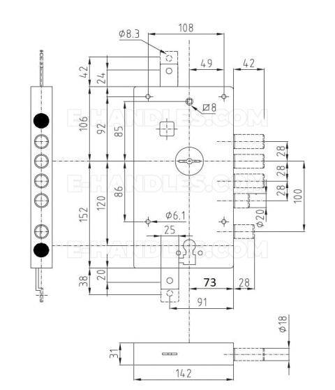 DIERRE ATRA 197/28 zamek Prawy, do drzwi DIERRE ASSO 3, AT3, AT3 DB, ASSO3