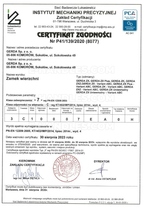 GERDA TYTAN ZX Czarny z blokadą, Lewy dodatkowy zamek nawierzchniowy