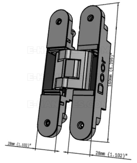 Simonswerk TECTUS TE 340 3D, nowosrebrna F2 160x28 mm, zawias niewidoczny stal (nośność 2szt do 80 kg)