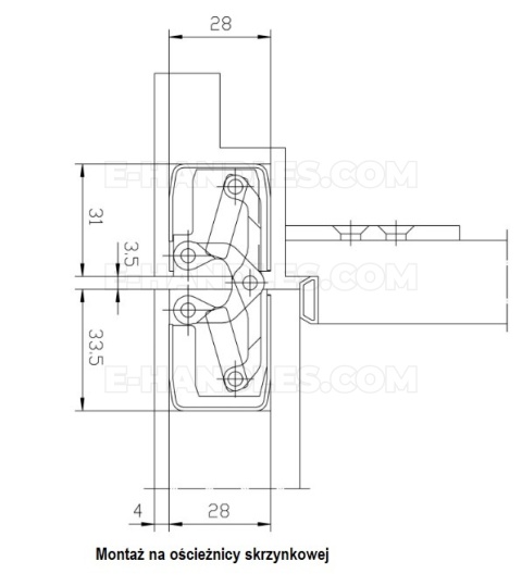 Simonswerk TECTUS TE 340 3D czarny RAL9005, 160x28 mm, zawias niewidoczny (nośność 2szt do 80 kg)