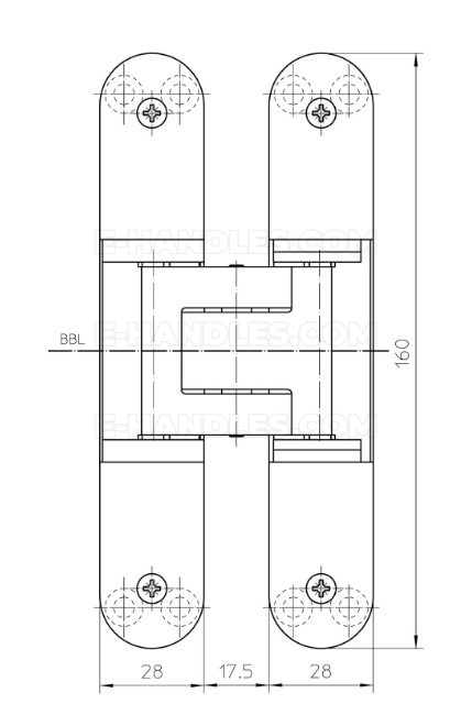 Simonswerk TECTUS TE 340 3D mosiądz polerowany, 160x28 mm, zawias niewidoczny (nośność 2szt do 80 kg)