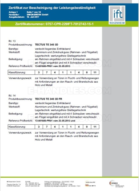 Simonswerk TECTUS TE 340 3D mosiądz polerowany, 160x28 mm, zawias niewidoczny (nośność 2szt do 80 kg)