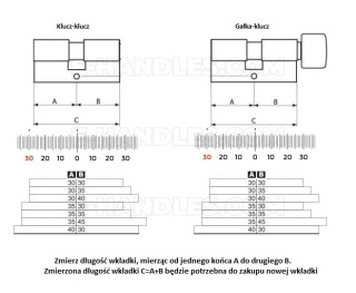 Wkładka drzwiowa z gałką 75mm G35x40 AGB mod.600 mosiądz C620013035