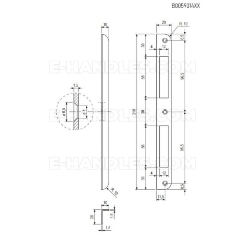 Zaczep AGB do zamka PATENT GRANDE i SICUREZZA F20mm x 210mm, niklowany B005901406
