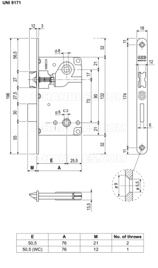 Zamek AGB CENTRO z ryglem do WC 90/50 chrom mat F18 B010065034