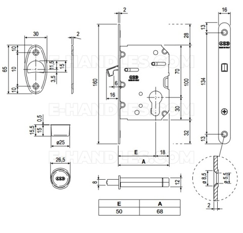 Zamek AGB Scivola Tre PZ hakowy na wkładkę 50mm F16 chrom mat B089225034