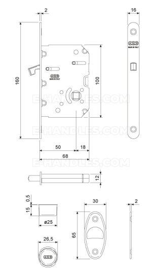 Zamek AGB Scivola Tre WC hakowy łazienkowy 50mm F16 nikiel B089215006