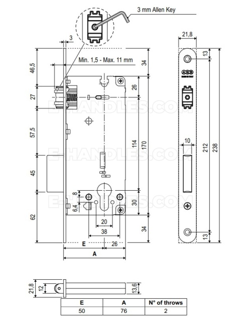 Zamek rolkowy na wkładkę 50mm F22x238mm, niklowany AGB SICUREZZA B208515006