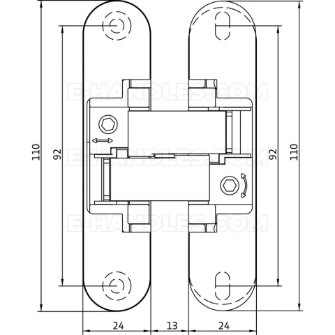 Anselmi 505 AN 140 3D 110x24 mm, zawias niewidoczny czarny (nośność 2szt do 40 kg, 3szt do 60kg)