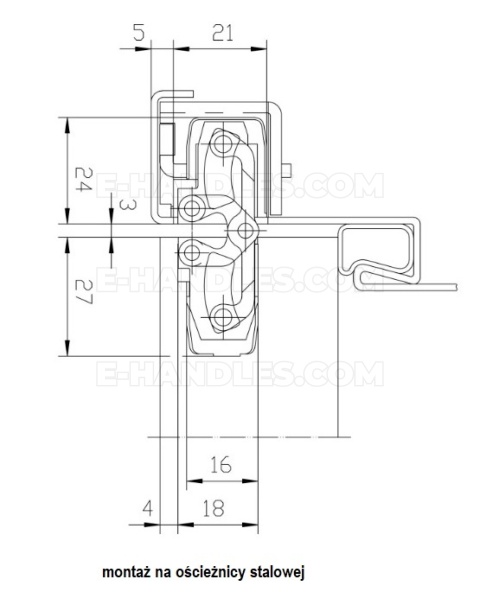 Simonswerk TECTUS TE 240 3D, stal srebrna F1, 155x18-21 mm, zawias niewidoczny (nośność 2szt do 60 kg)