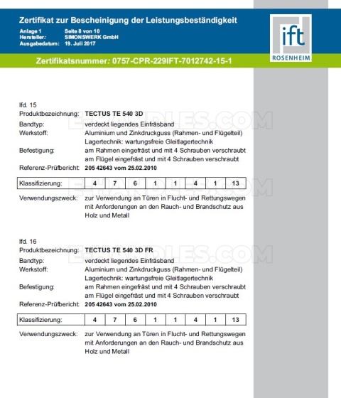 Simonswerk TECTUS TE 540 3D, stal srebrna F1, 200x32 mm, zawias niewidoczny (nośność 2szt do 120 kg)