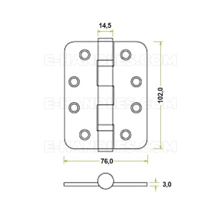 Zawias drzwiowy ZHSS243R, 102x76x3mm - stal nierdzewna, biały