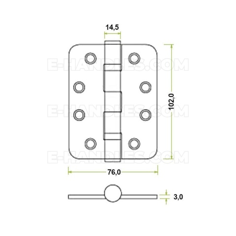 Zawias drzwiowy ZHSS243R, 102x76x3mm - stal nierdzewna, brąz satyna