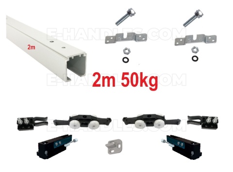 Zestaw z amortyzatorami Classic Basic Komfort, 50kg szyna 2m, system do drzwi przesuwnych Terno Scorrevoli