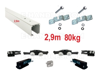 Zestaw z amortyzatorami Classic Basic Komfort, 80kg szyna 2,9m, system do drzwi przesuwnych Terno Scorrevoli