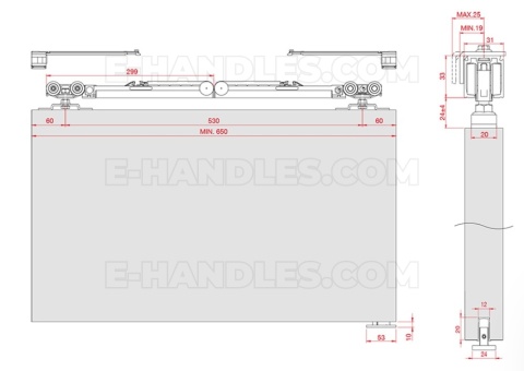Zestaw z dwustronnym domykiem Classic Fluid 50, 80kg szyna 2,9m, system do drzwi przesuwnych Terno Scorrevoli