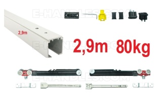 Zestaw z dwustronnym domykiem Classic Fluid 50, 80kg szyna 2,9m, system do drzwi przesuwnych Terno Scorrevoli