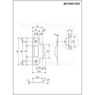 Zaczep Easy-Matic 22x82x2mm najazd kątowy 8mm mosiądz mat do zam. Mediana i Centro B010001323
