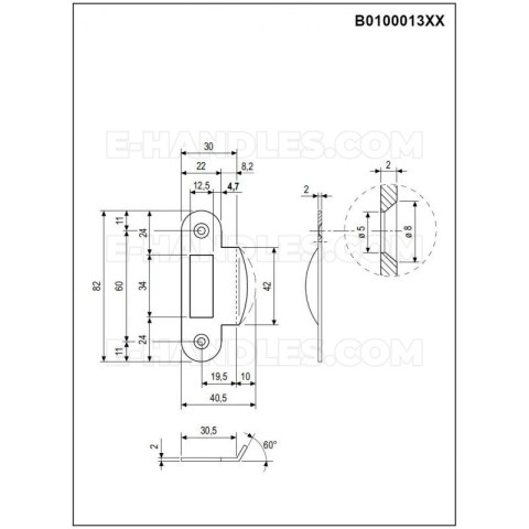 Zaczep Easy-Matic 22x82x2mm najazd kątowy 8mm mosiądz mat do zam. Mediana i Centro B010001323