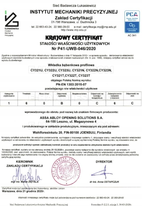Wkładka Abloy 112 cr 41X71 CY322 Protec2 klucz-klucz, 3 klucze