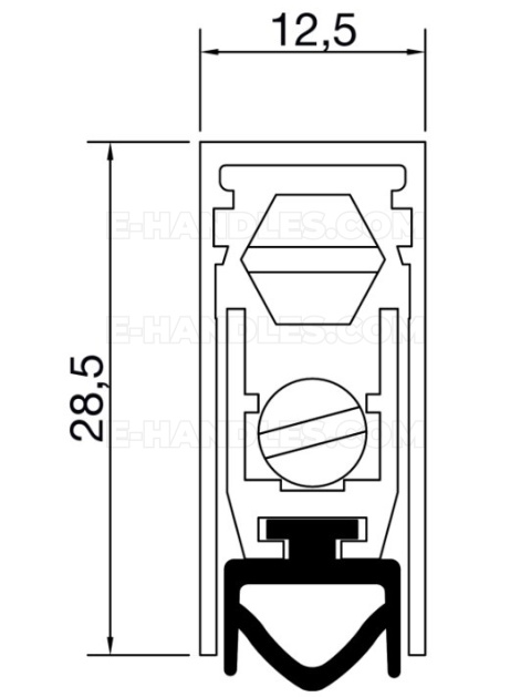 Uszczelniacz 630 x 12,5 x 28,5 mm COMAGLIO T017, jednostronny, aluminium