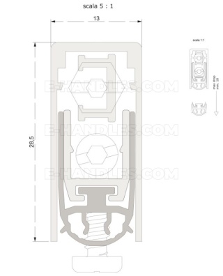 Uszczelniacz 722 x 13 x 28,5 mm COMAGLIO 1773ACU, przeciwpożarowy jednostronny, aluminium