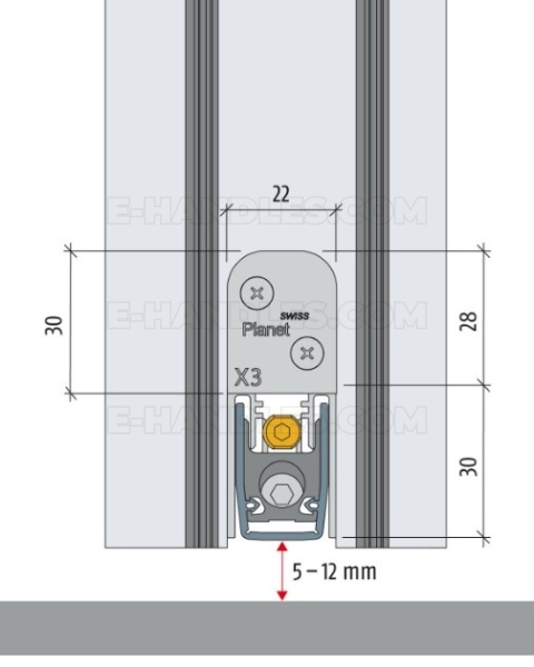 Uszczelniacz 960 x 8 x 30 mm PLANET X3-RD, jednostronny, aluminium