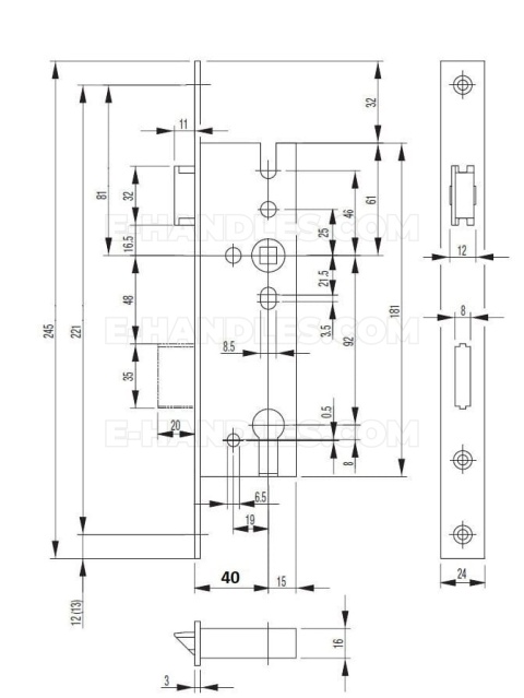GU BKS dormas 40/92, wymiary czoła 245x24x3 zamek na wkładkę, B 1314 0014