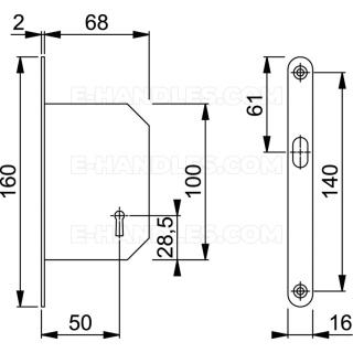 Zamek Hoppe OB hakowy 50mm czolo 160x16x2 chrom mat