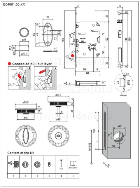 Zamek AGB Scivola Tre Class WC hakowy łazienkowy 50mm F16 czarny z zestawem okrągłych rozet B046815093