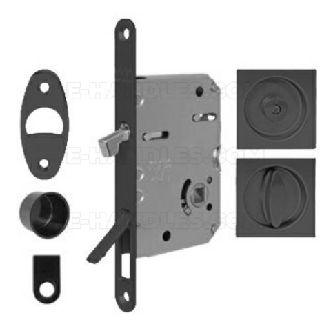 Zamek AGB Scivola Tre Class WC hakowy łazienkowy 50mm F16 czarny z zestawem kwadratowych rozet B046515093
