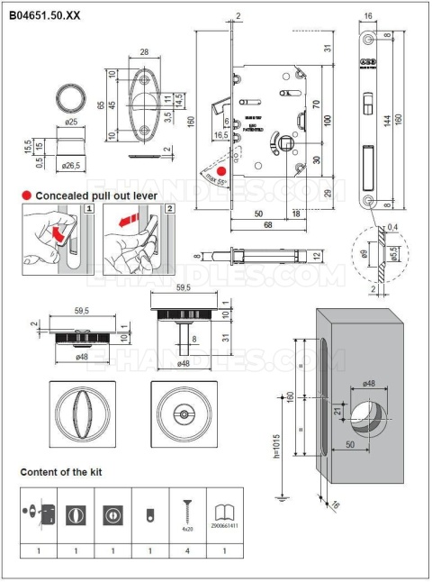 Zamek AGB Scivola Tre Class WC hakowy łazienkowy 50mm F16 czarny z zestawem kwadratowych rozet B046515093