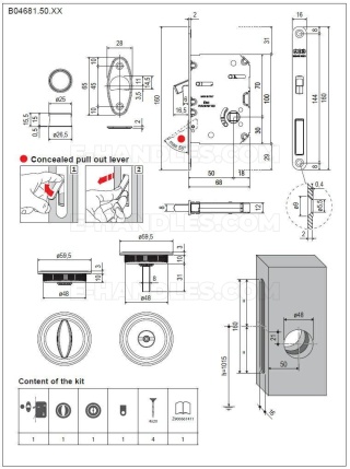 Zamek AGB Scivola Tre Class WC hakowy łazienkowy 50mm F16 nikiel z zestawem okrągłych rozet B046815006