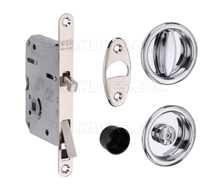 Zamek AGB Scivola Tre Class WC hakowy łazienkowy 50mm F16 nikiel z zestawem okrągłych rozet B046815006