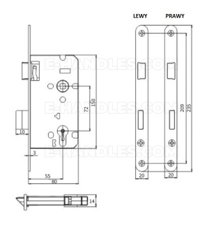 Zamek ASSA ABLOY 20/55/72 prawy, wymiary czoła 20x235mm, lob yeti