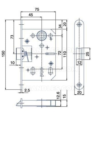 Zamek K051 OB dormas 45/72, wymiary czoła 150x20x2,5 mm, HOBES
